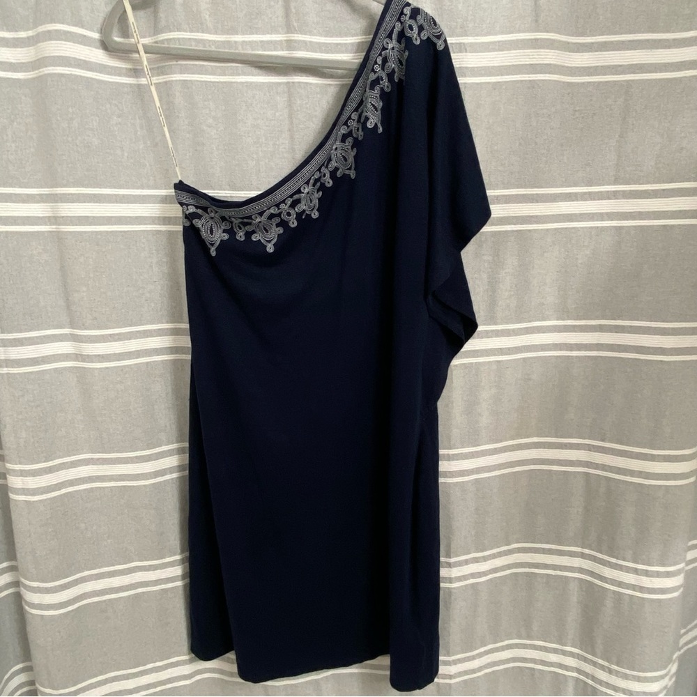 TOMMY BAHAMA / Lovelin One-Shoulder Linen Blend Dress Embroidery Detail Size L - Picture 3 of 12